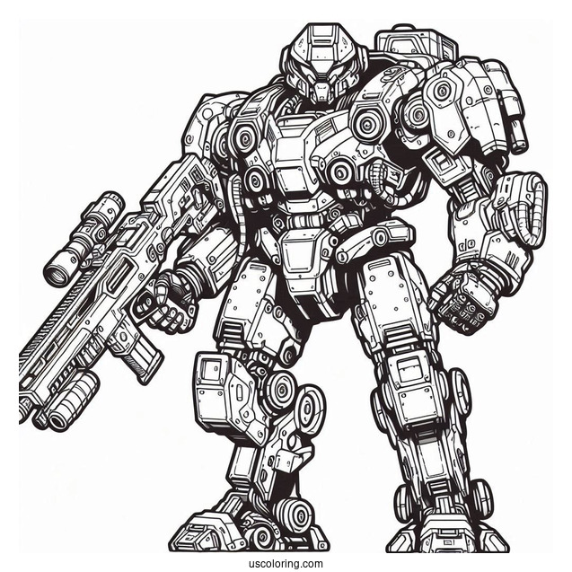 Detailed Combat Robot Coloring Page