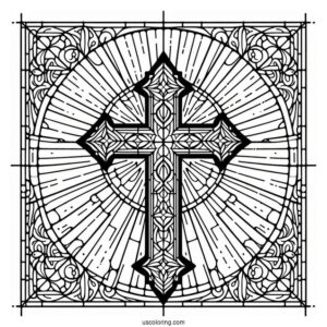 Simple Cross Stained Glass Coloring Page