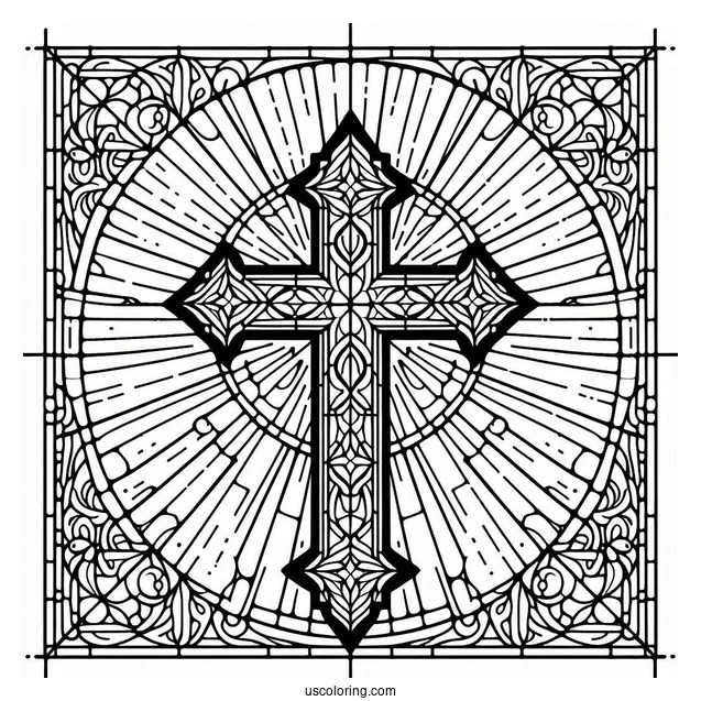 Simple Cross Stained Glass Coloring Page