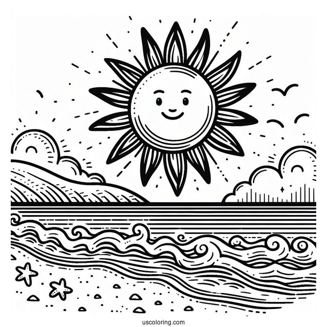 Big Sun Shining Over The Beach