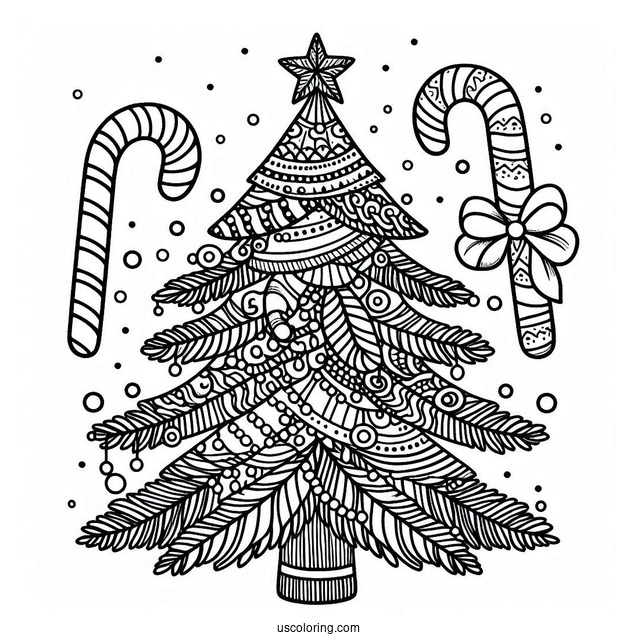 Christmas Tree With Candy Canes To Color