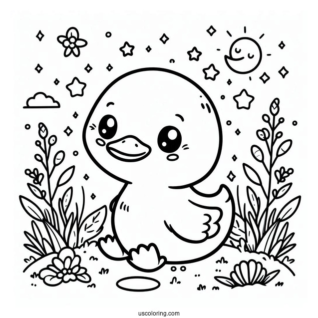 Kawaii Duck Coloring Page