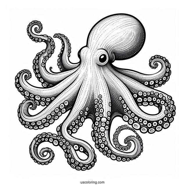 Realistic Smoothskin Octopus Coloring Page