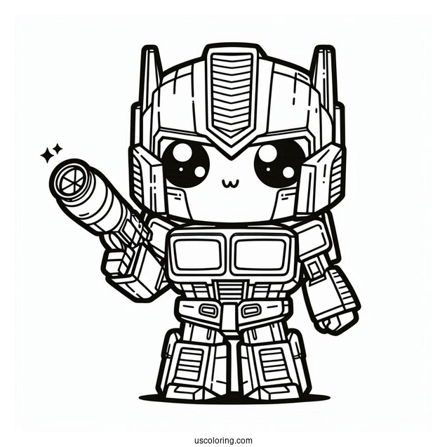 Kawaii Chibi Optimus Prime Coloring Page Holding Ion Blaster For Preschoolers