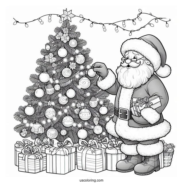 Father Christmas Putting Presents Under a Tree