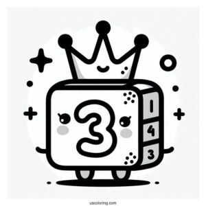 Numberblocks Coloring Page 3 Wearing Crown