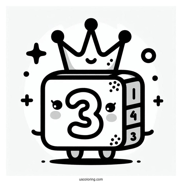 Numberblocks Coloring Page 3 Wearing Crown