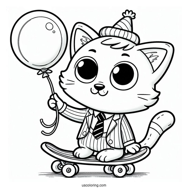 Talented Pete The Cat On a Skateboard Holding a Balloon