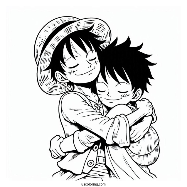 Luffy Coloring Page Hugging Zoro