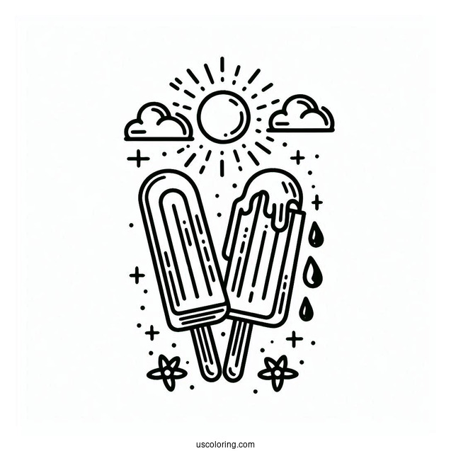 Two Popsicles Melting In The Summer Coloring Page For Kids