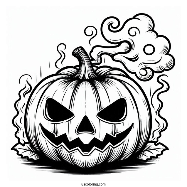 Pumpkin Coloring Page Of Jack O Lantern With Smoke Coming Out Of Its Eyes