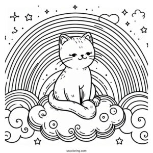 Cat Sitting On A Cloud In The Middle Of A Rainbow