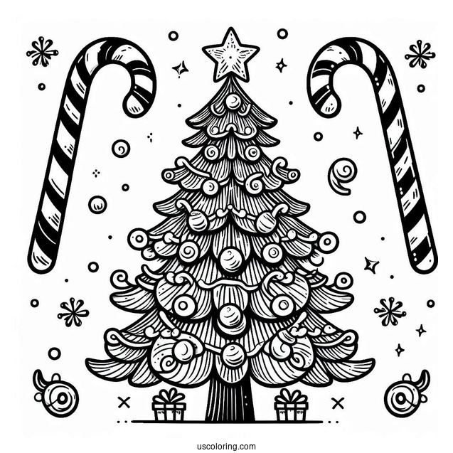 Christmas Tree With Candy Canes To Color