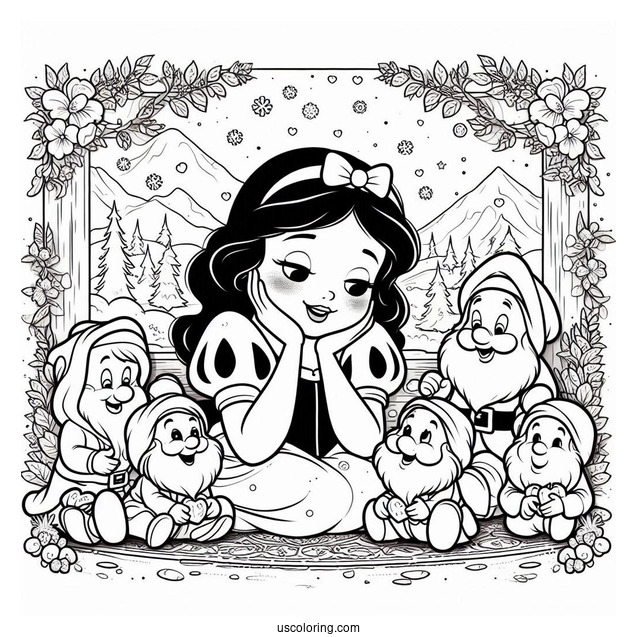 Snow White With The Seven Dwarfs To Color