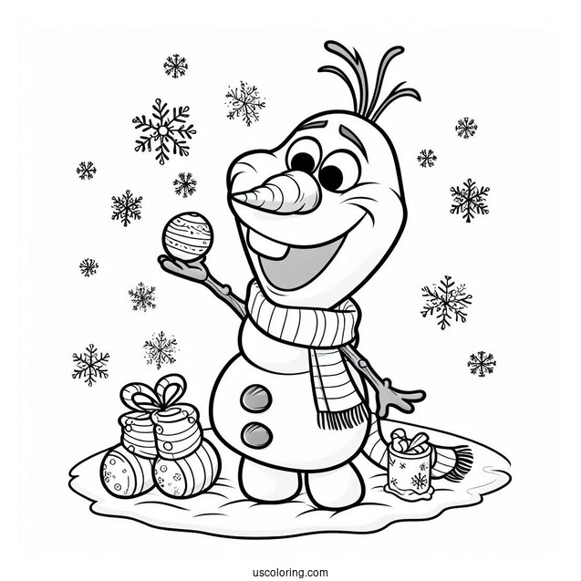 Happy Olaf With Snow Coloring Sheet