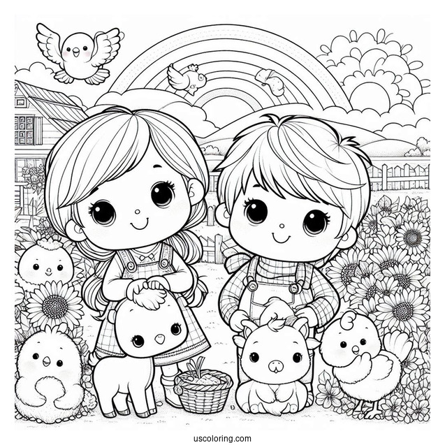 Precious Moments Coloring Page Of Girl And Boy With Farm Animals