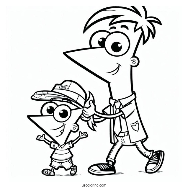Simple Phineas And Ferb Coloring Page Outline For Kids