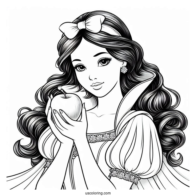 Princess Coloring Page Of Realistic Snow White Holding Apple
