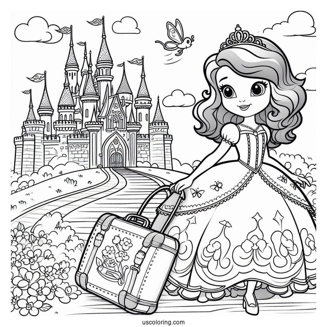 Sofia The First Coloring Page With Suitcase Going To The Castle