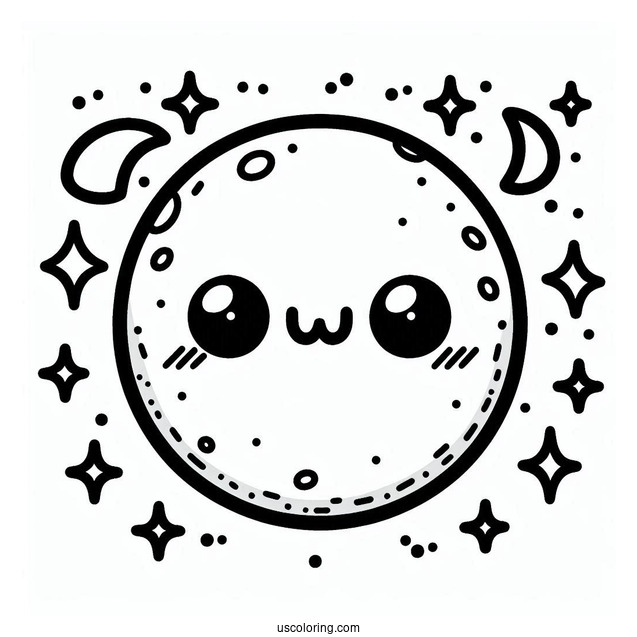Easy Kawaii Style Moon Coloring Page