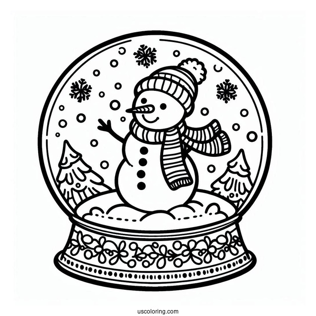 Coloring Page Of a Snowman In Snowglobe