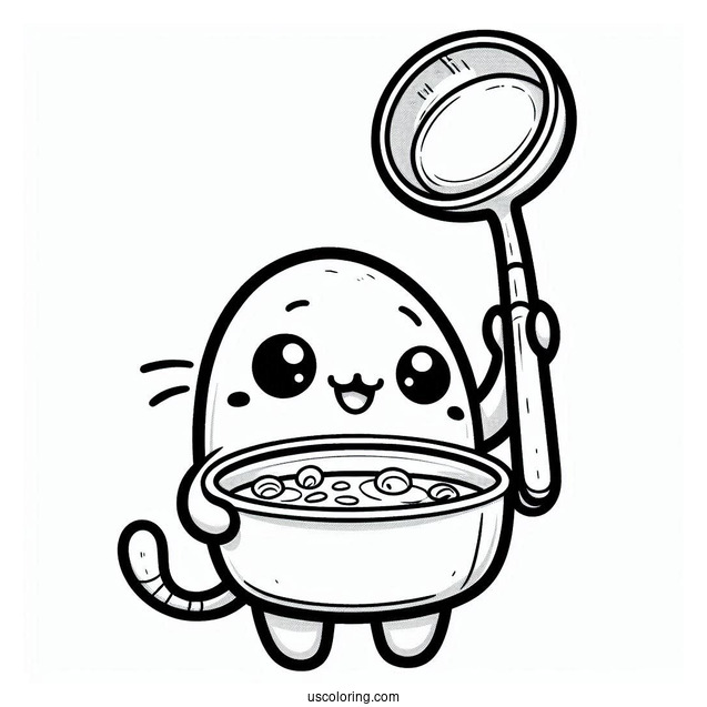 Kawaii Ratatouille Coloring Page Holding A Ladle For Preschoolers
