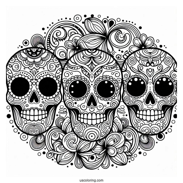 Intricate Sugar Skulls Coloring Page Design With Circles