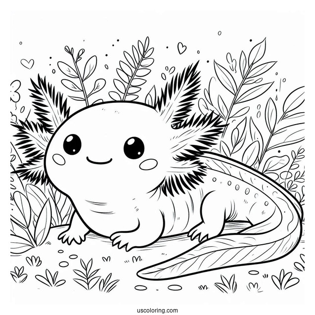 Baby Axolotl Coloring Page Lying Down For Kids