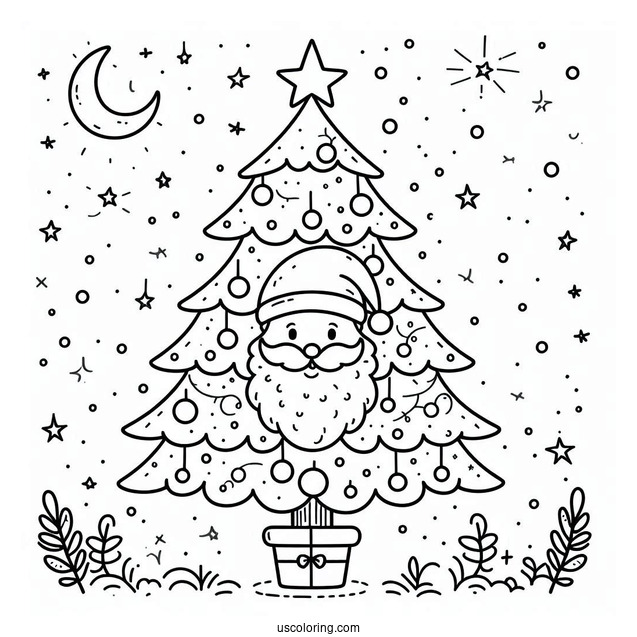 Santa Themed Christmas Tree Coloring Sheet