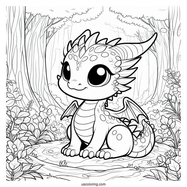 Baby Dragon In Forrest To Color