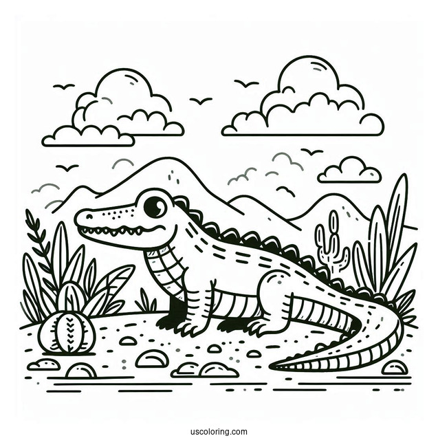 Prehistoric Crocodile Coloring Page