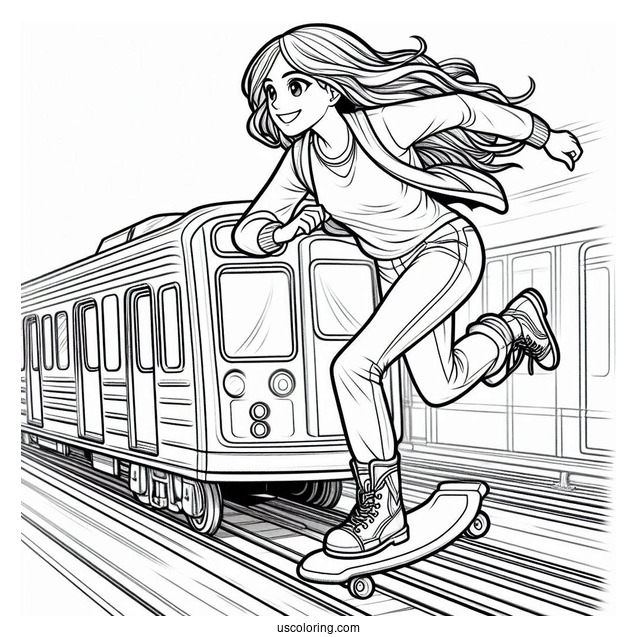Subway Surfers Coloring Page Running On Top Of A Train