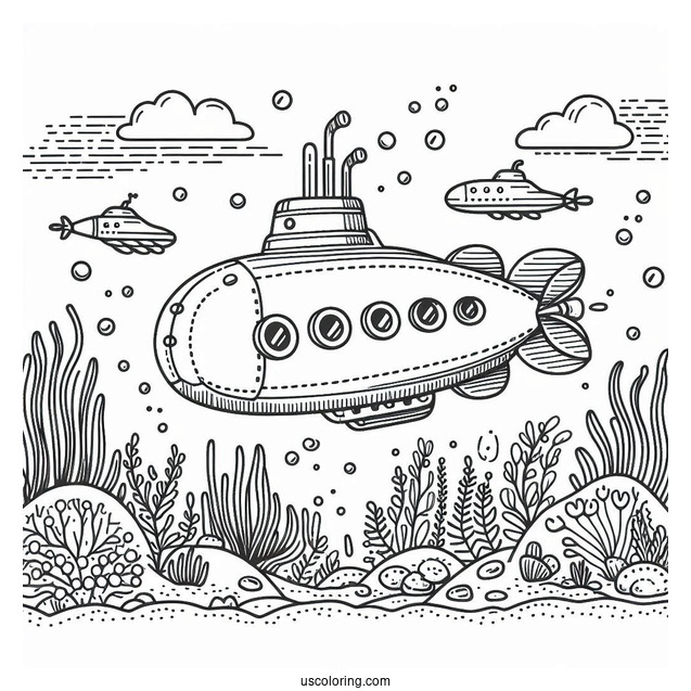 Pocket Submarine Coloring Page Descending To The Ocean Floor