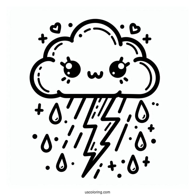 Angry Cloud With Rain Coloring Page And Lightning For Kids