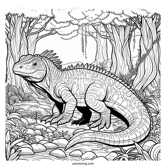 Iguanadon In The Forest Coloring Sheet
