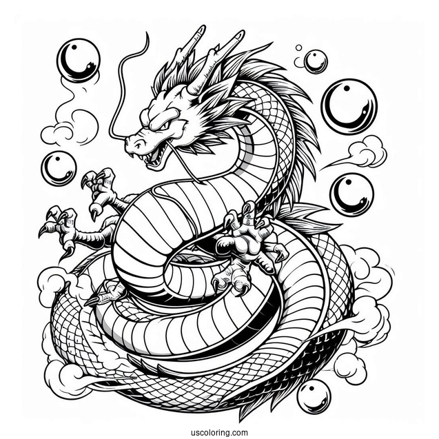 Detailed Shenron Dragon With Balls Coloring Page
