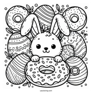 Easter Bunny Donut Coloring Page Surrounded By Eggs