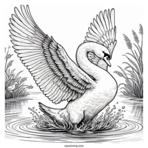 Realistic Adult Swan Coloring Page Slapping Wings In Pond