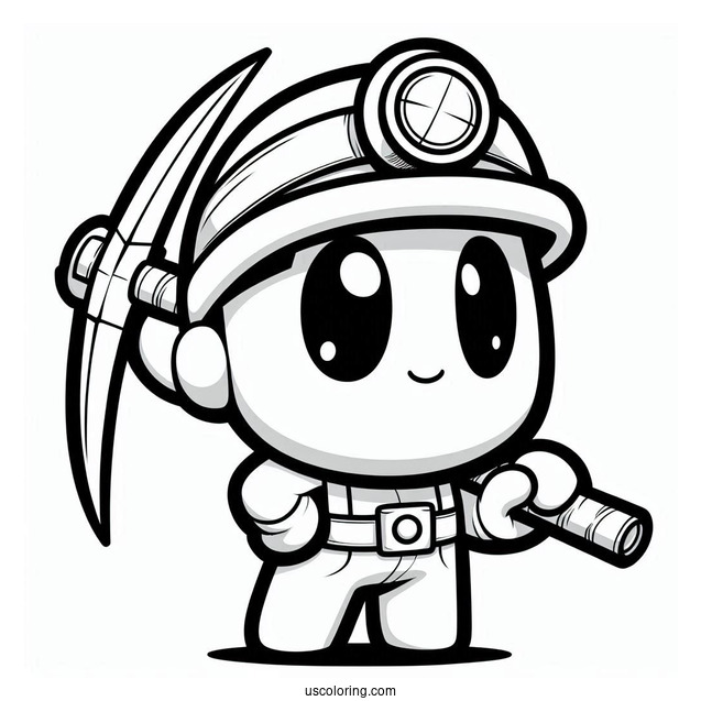 Miner Shy Guy Coloring Page Holding Pickaxe
