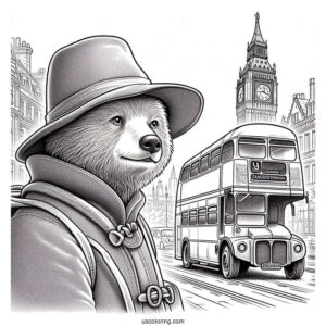 Paddington Coloring Page Bear Staring At A Double Decker In London