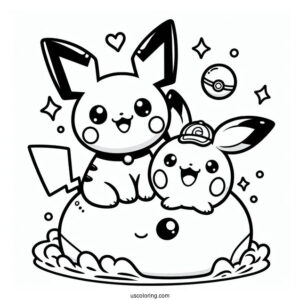 Kawaii Pichu And Pikachu On Top Of Raichu Coloring Page For Kids