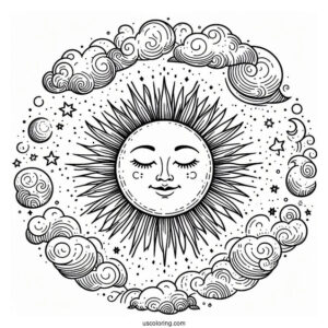 Detailed Sun In The Sky With Clouds