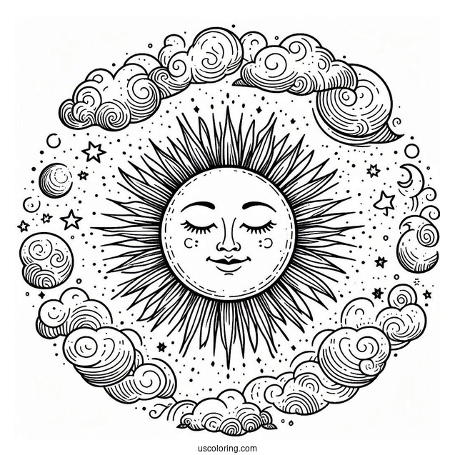 Detailed Sun In The Sky With Clouds