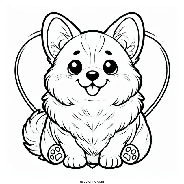 Fluffy Heart Shaped Corgi Coloring Page Butt