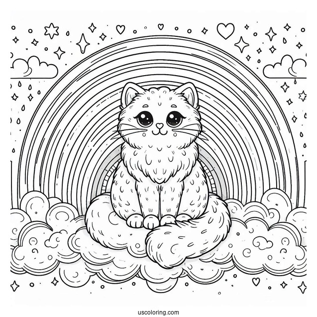 Cat Sitting On A Cloud In The Middle Of A Rainbow
