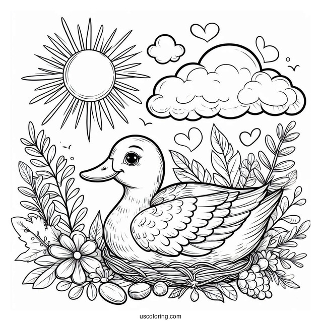 Realistic Duck Under The Summer Coloring Page Of Sun