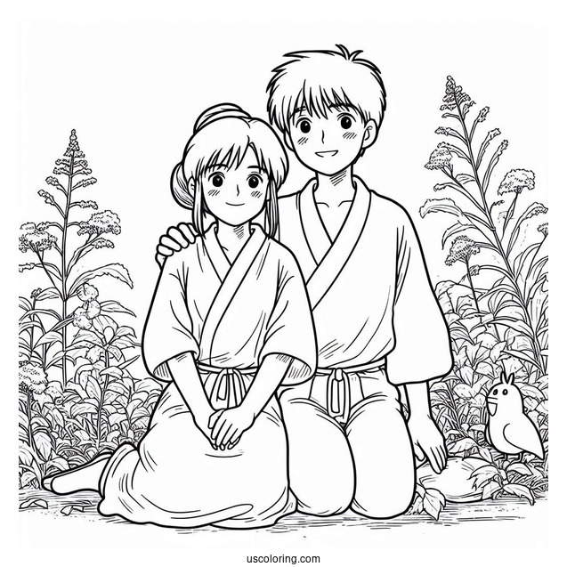 Studio Ghibli Coloring Page of Outline Of Seita And Setsuko From Grave Of The Fireflies