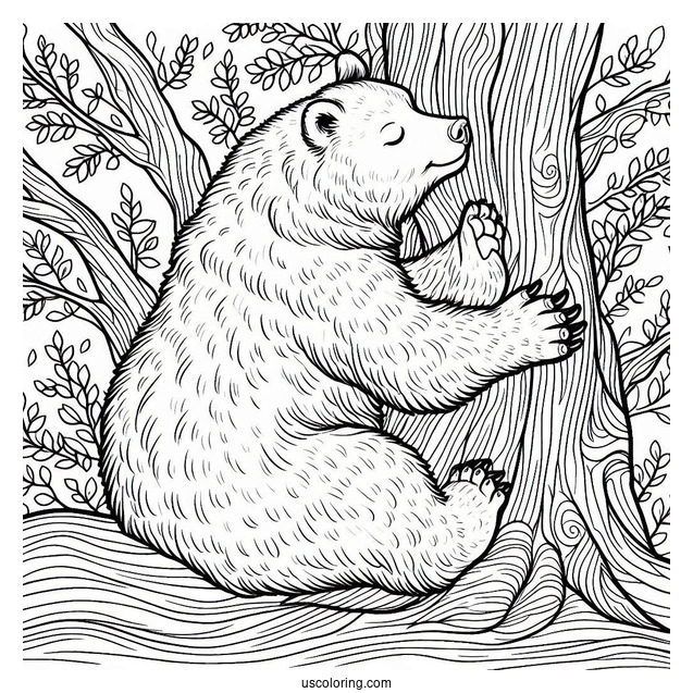 Adult Bear Coloring Page Rubbing Back On Tree