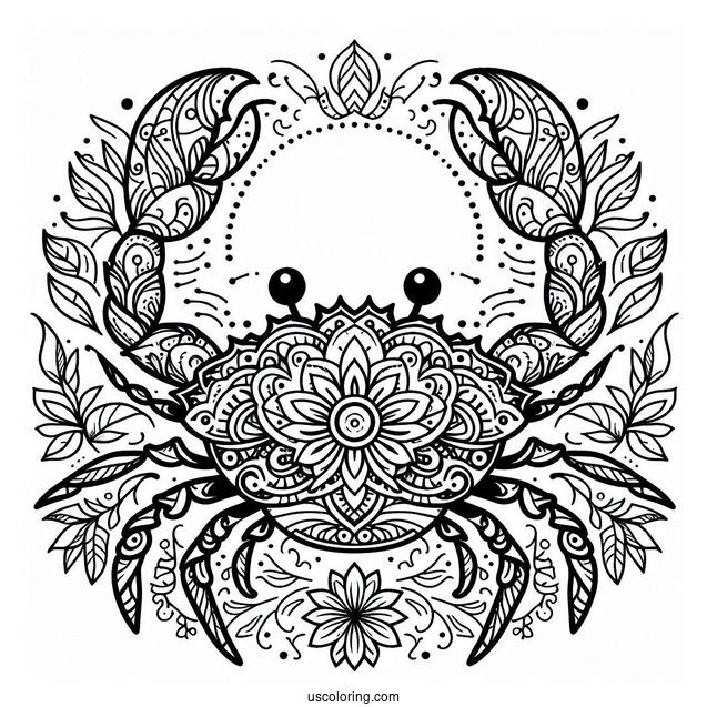 Floral Mandala Crab Coloring Page