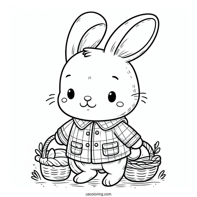 Cute Bunny Rabbit In A Jacket Carrying Basket Peter Rabbit Coloring Page For Preschoolers